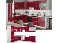 Cocina esquinera burdeos brillo intenso/blanco 287x46x81.6 fame-line