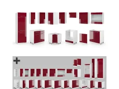 Cocina esquinera burdeos brillo intenso/blanco 287x46x81.6 fame-line