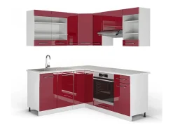 Cocina esquinera burdeos brillo intenso/blanco 190x60x81.6 fame-line