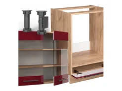 Cocina esquinera burdeos brillo intenso/roble dorado 190x60x81.6 fame-line