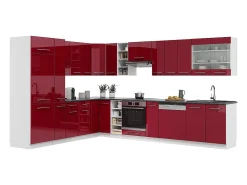 Cocina esquinera burdeos brillo intenso/blanco 347x60x81.6 fame-line
