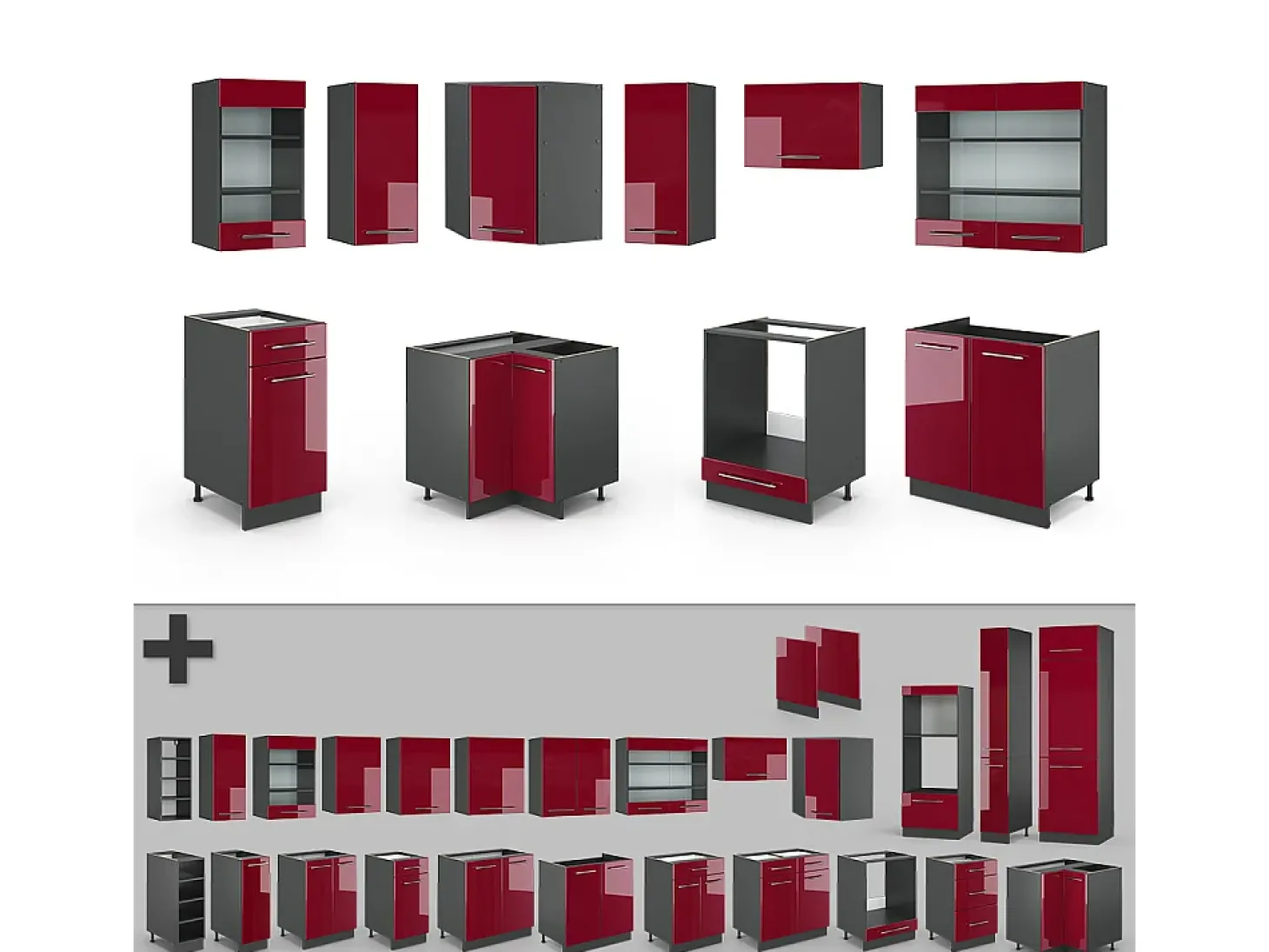 Cocina esquinera burdeos brillo intenso/antracita 190x60x81.6 fame-line