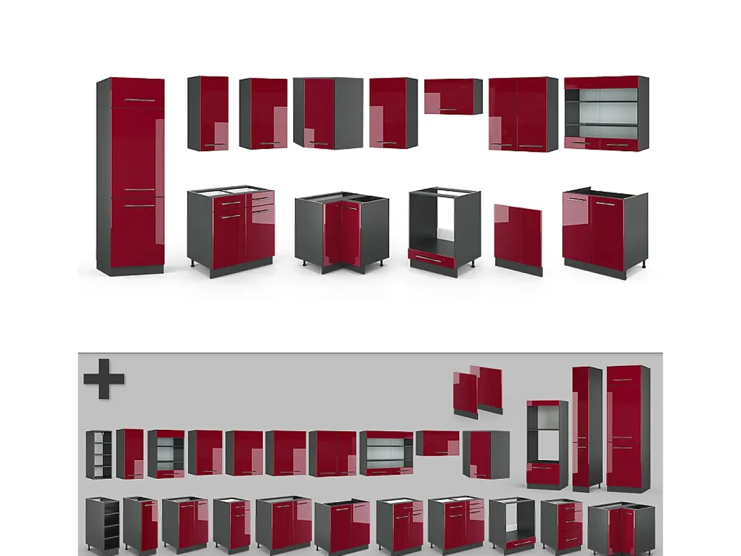 Cocina esquinera burdeos brillo intenso/antracita 287x60x81.6 fame-line