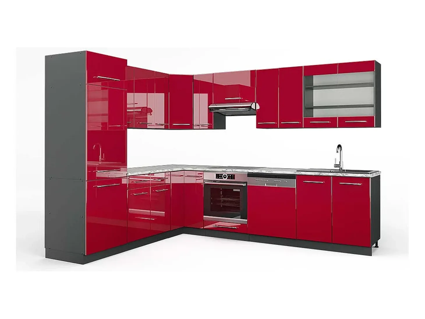Cocina esquinera burdeos brillo intenso/antracita 287x60x81.6 fame-line