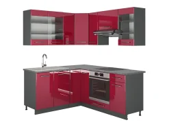 Cocina esquinera burdeos brillo intenso/antracita 190x46x81.6 fame-line
