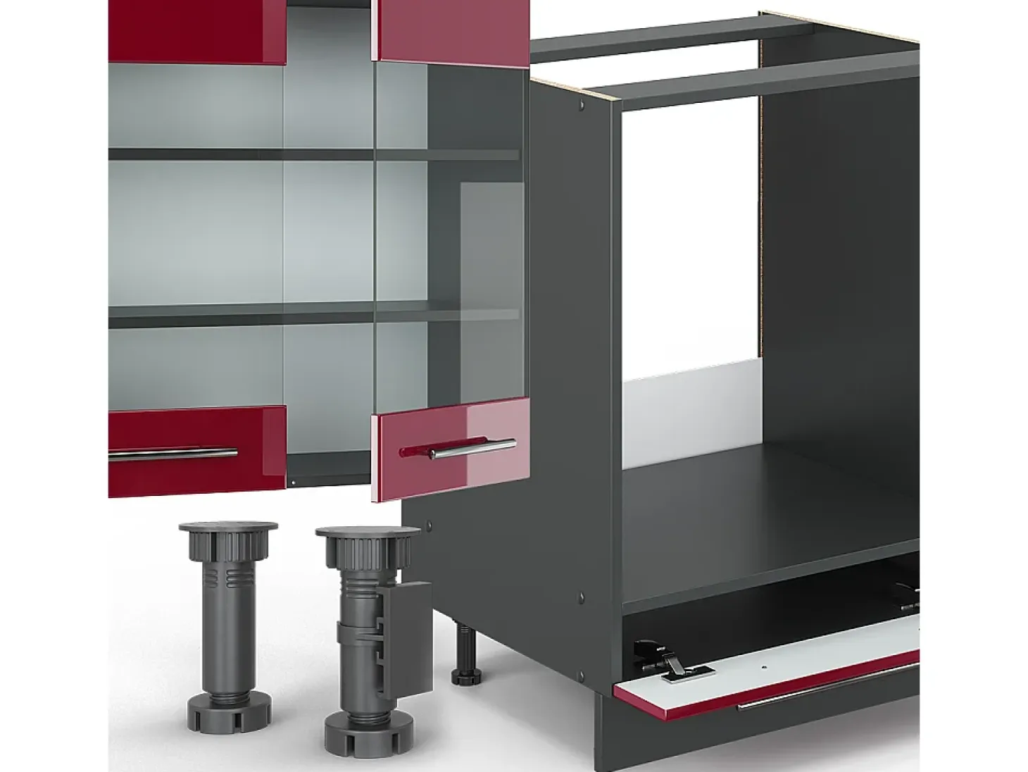 Cocina esquinera burdeos brillo intenso/antracita 347x46x81.6 fame-line