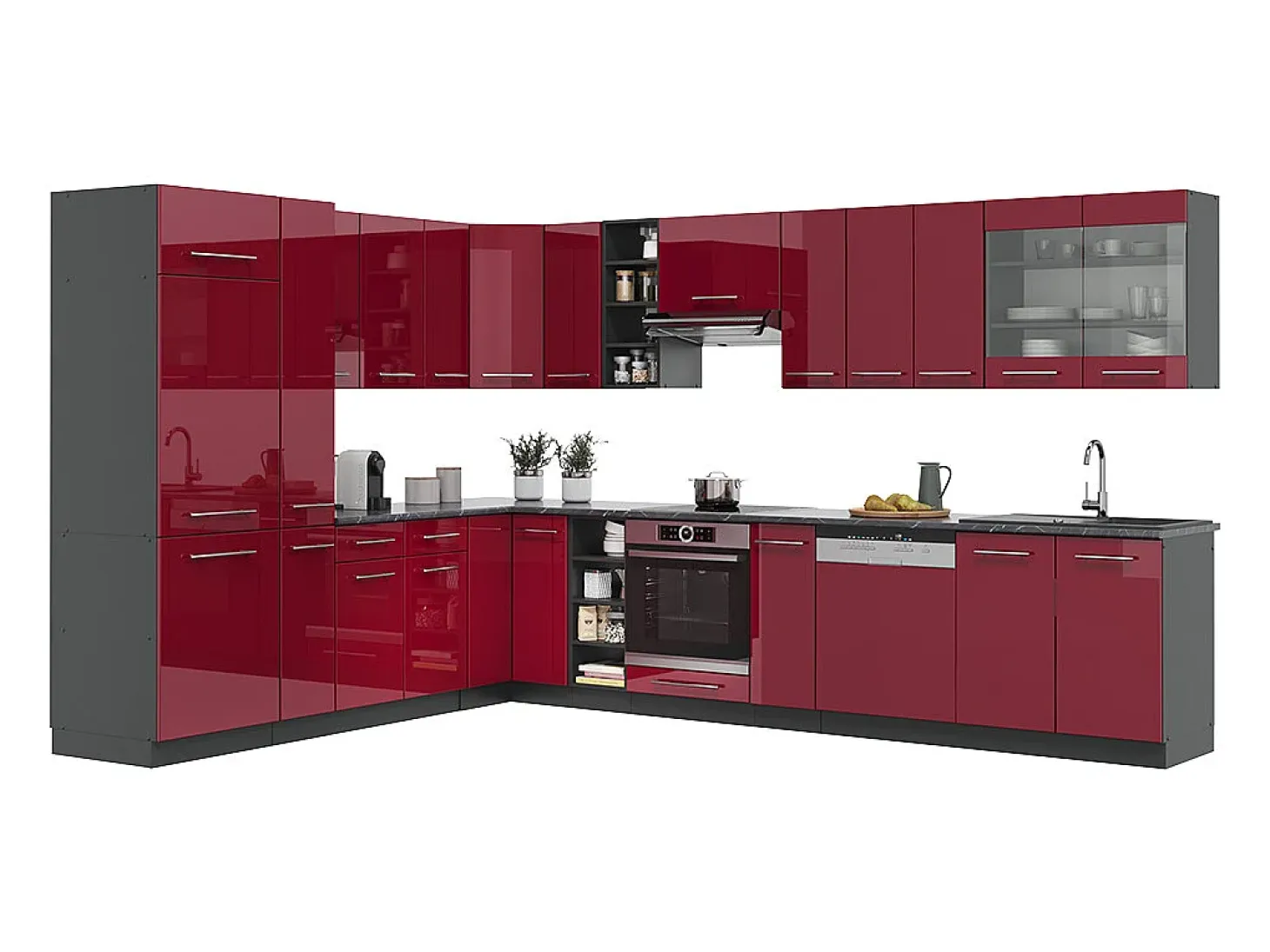 Cocina esquinera burdeos brillo intenso/antracita 347x46x81.6 fame-line