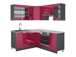 Cocina esquinera burdeos brillo intenso/antracita 190x60x81.6 fame-line