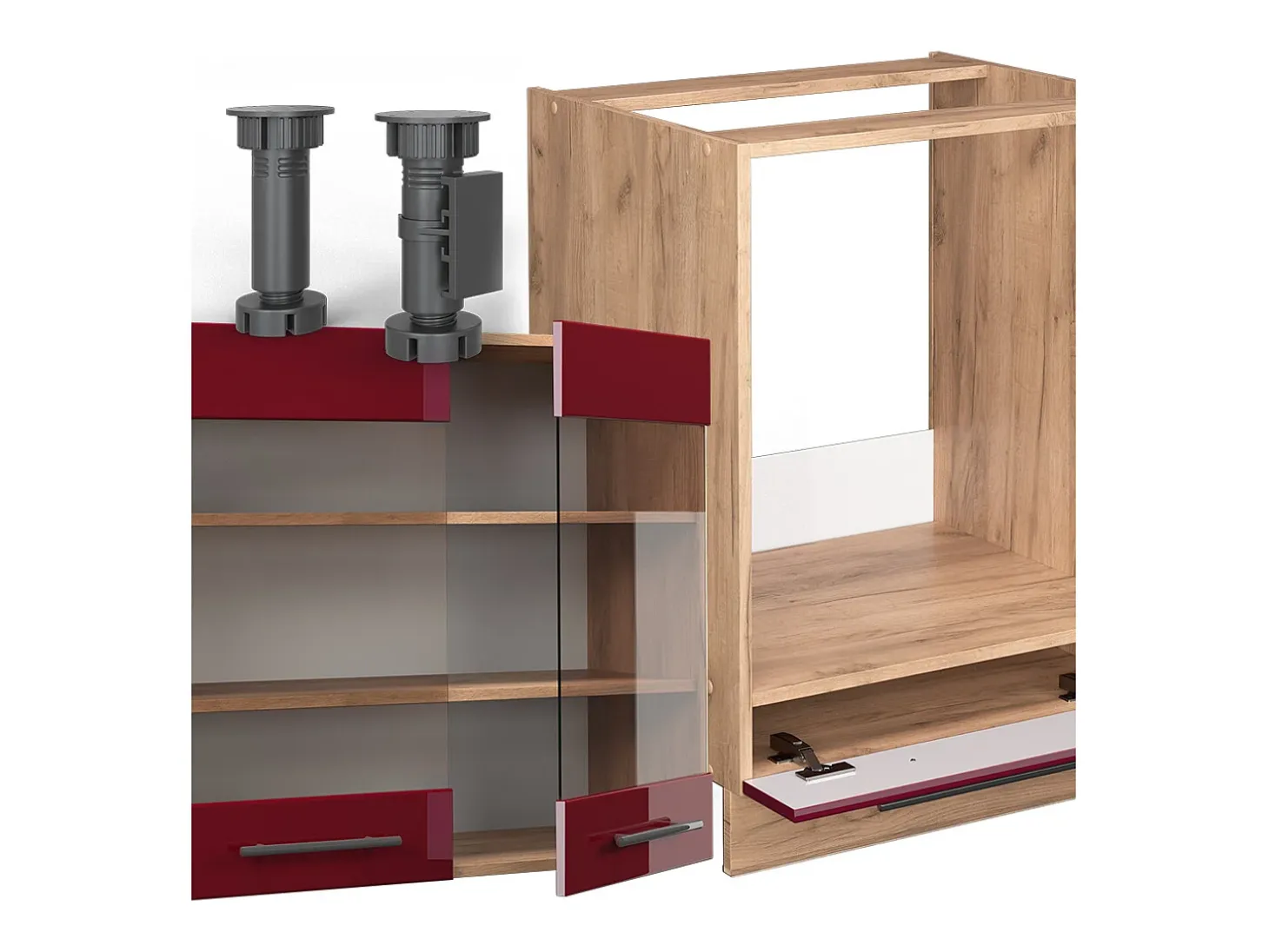 Cocina esquinera burdeos brillo intenso/roble dorado 190x60x81.6 fame-line