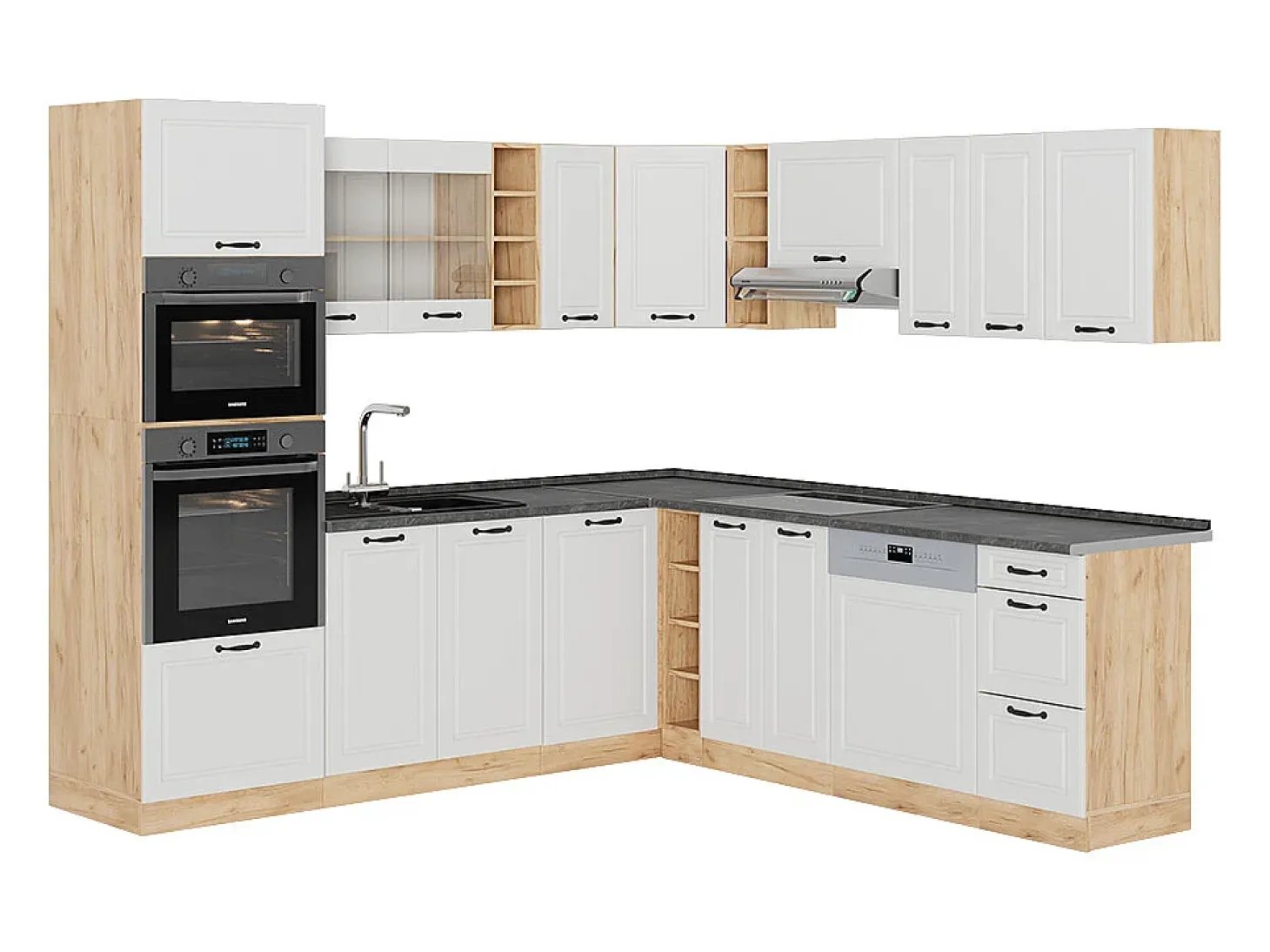 Cocina esquinera casa de campo blanca/roble dorado 247x60x81.6 r-line