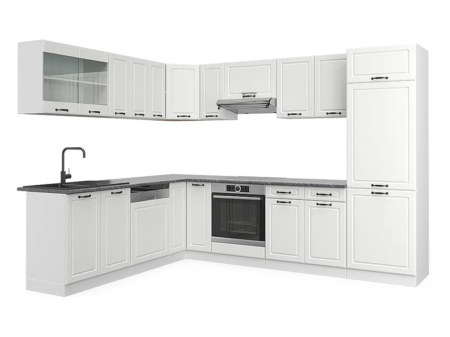 Cocina esquinera casa de campo blanca/blanca 287x46x81.6 r-line