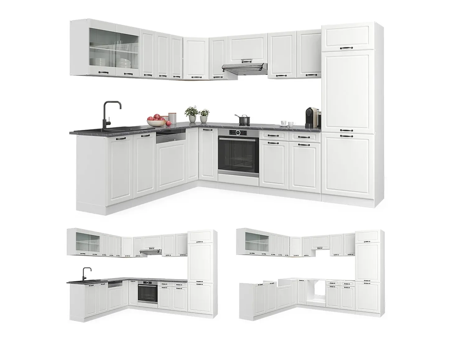 Cocina esquinera casa de campo blanca/blanca 287x46x81.6 r-line