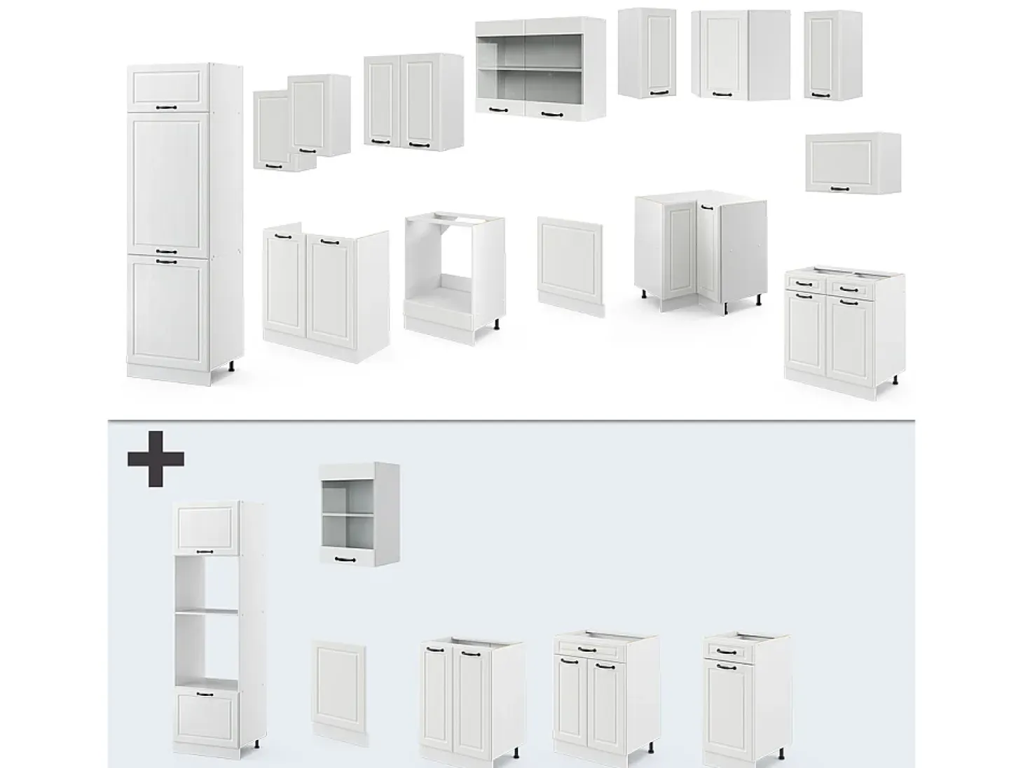 Cocina esquinera casa de campo blanca/blanca 287x46x81.6 r-line