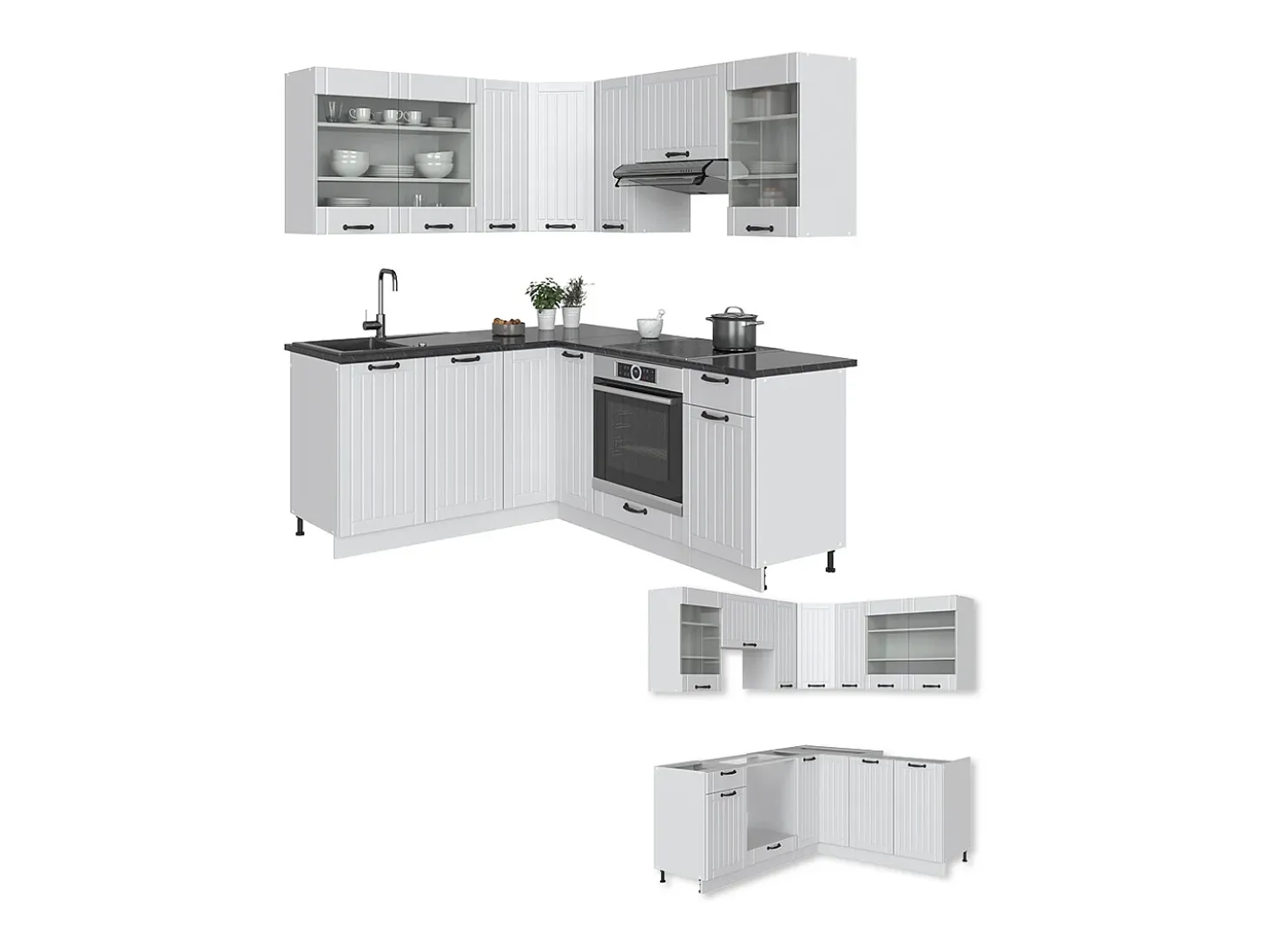 Cocina esquinera casa de campo blanca/blanca 190x60x81.6 fame-line