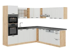 Cocina esquinera casa de campo blanca/roble dorado 247x46x81.6 r-line