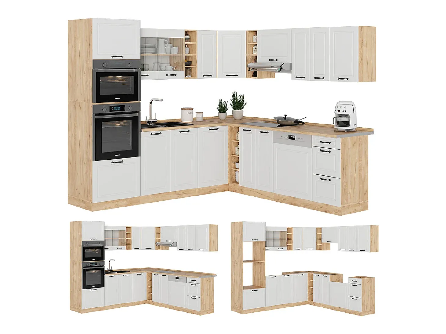 Cocina esquinera casa de campo blanca/roble dorado 247x46x81.6 r-line