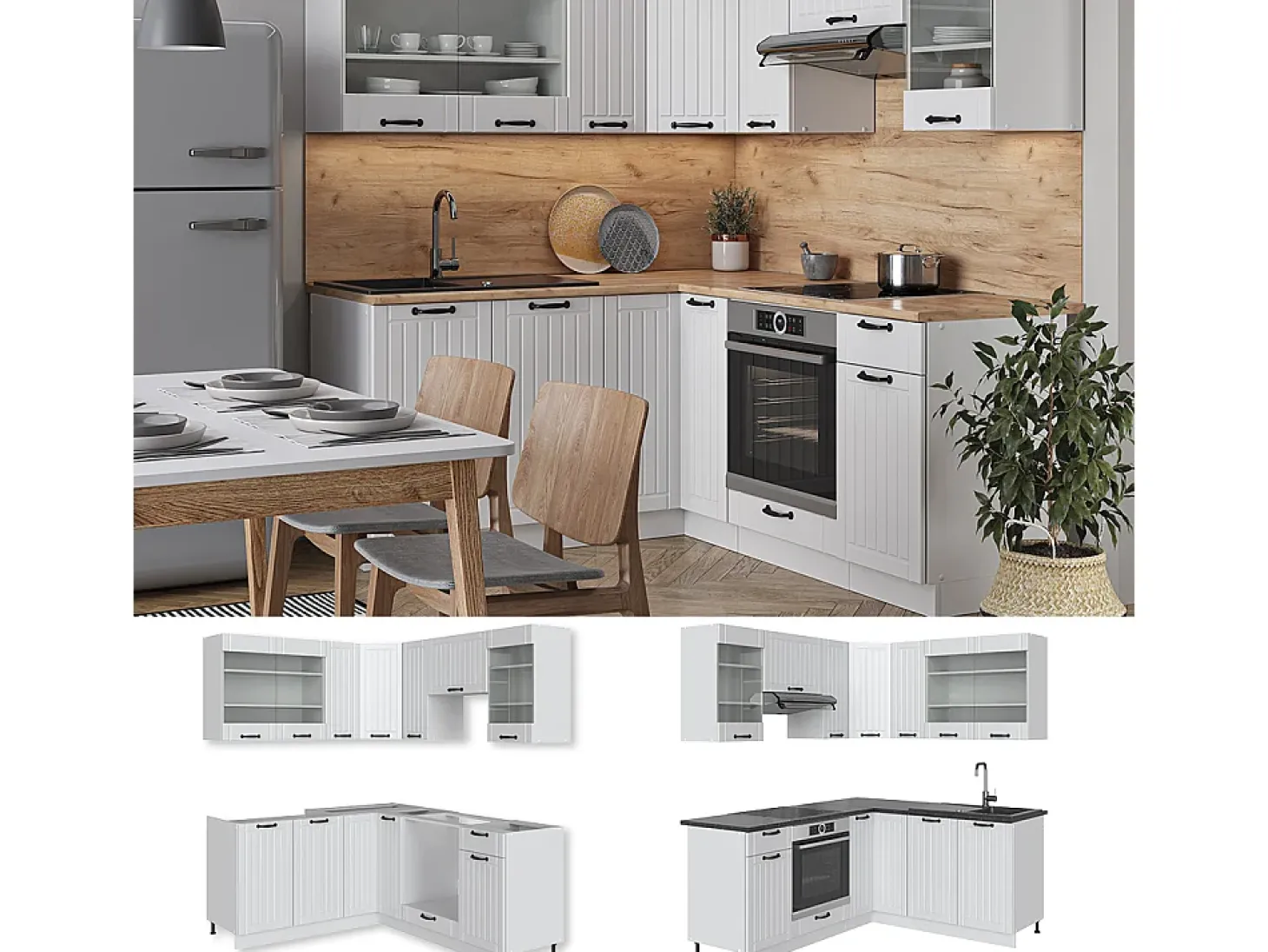 Cocina esquinera casa de campo blanca/blanca 190x60x81.6 fame-line