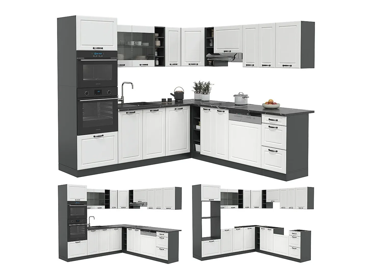 Cocina esquinera casa de campo blanca/antracita 247x46x81.6 r-line