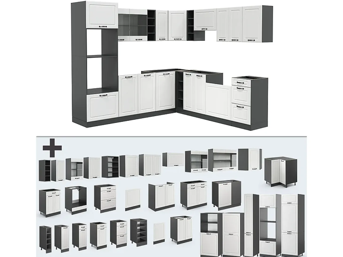 Cocina esquinera casa de campo blanca/antracita 247x46x81.6 r-line