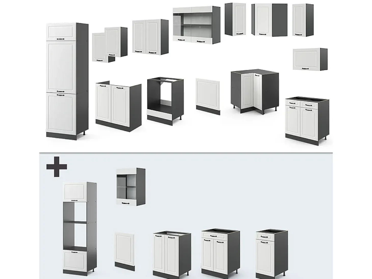 Cocina esquinera casa de campo blanca/antracita 287x46x81.6 r-line