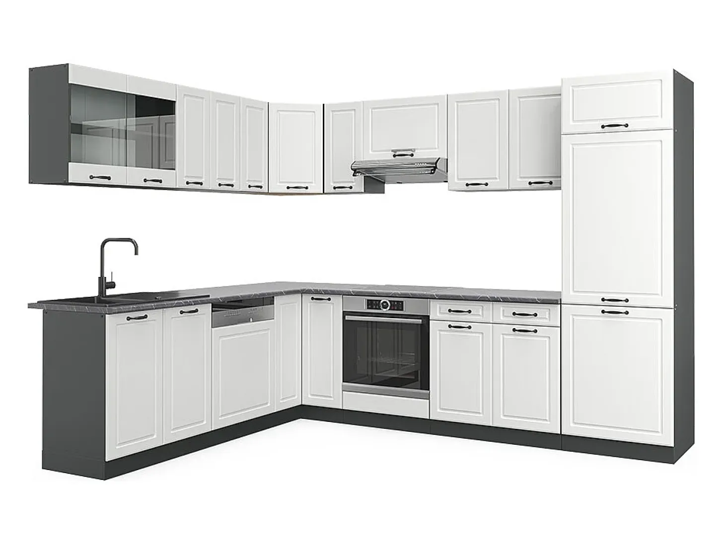 Cocina esquinera casa de campo blanca/antracita 287x46x81.6 r-line