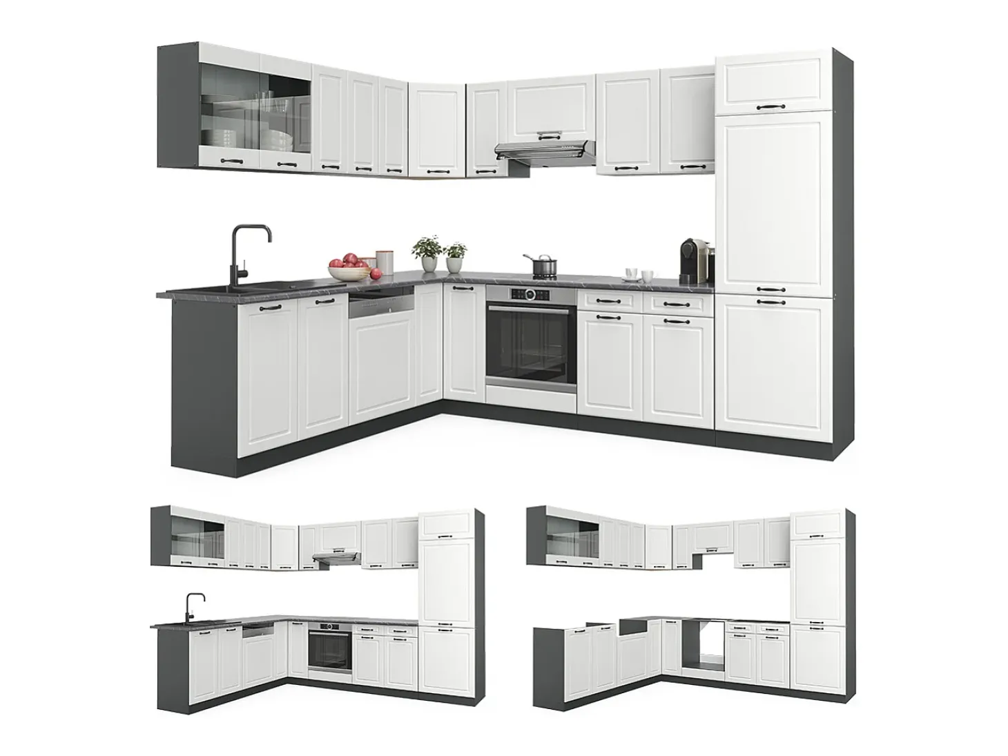Cocina esquinera casa de campo blanca/antracita 287x46x81.6 r-line