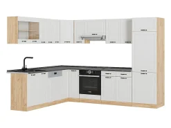 Cocina esquinera casa de campo blanca/roble dorado 287x46x81.6 r-line