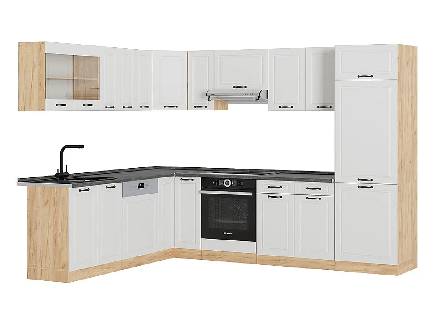 Cocina esquinera casa de campo blanca/roble dorado 287x46x81.6 r-line