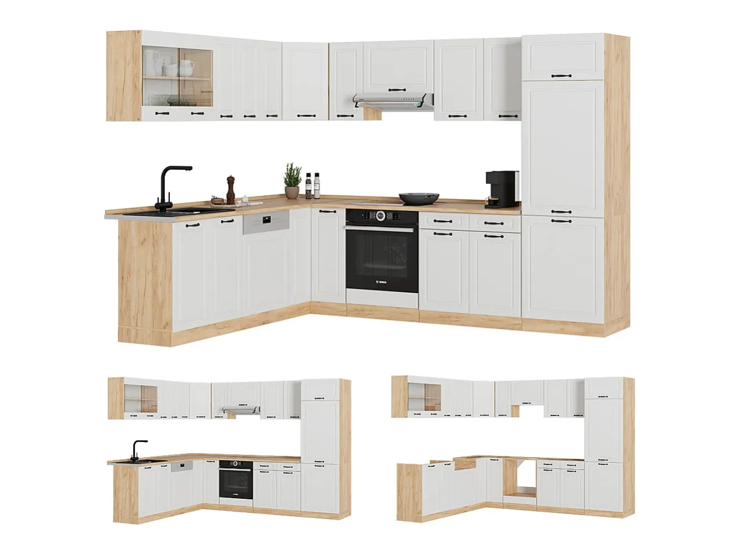 Cocina esquinera casa de campo blanca/roble dorado 287x46x81.6 r-line