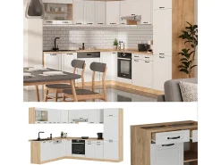 Cocina esquinera casa de campo blanca/roble dorado 287x46x81.6 r-line