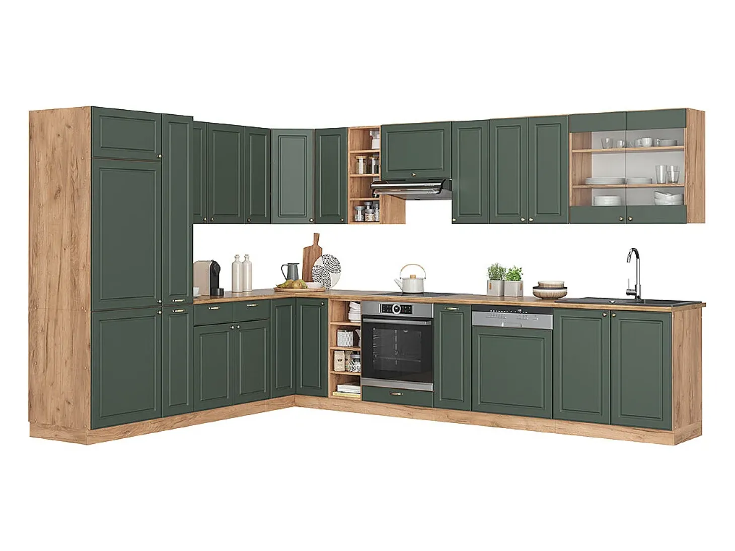 Cocina esquinera green-gold country/gold power roble 347x46x81.6 fame-line