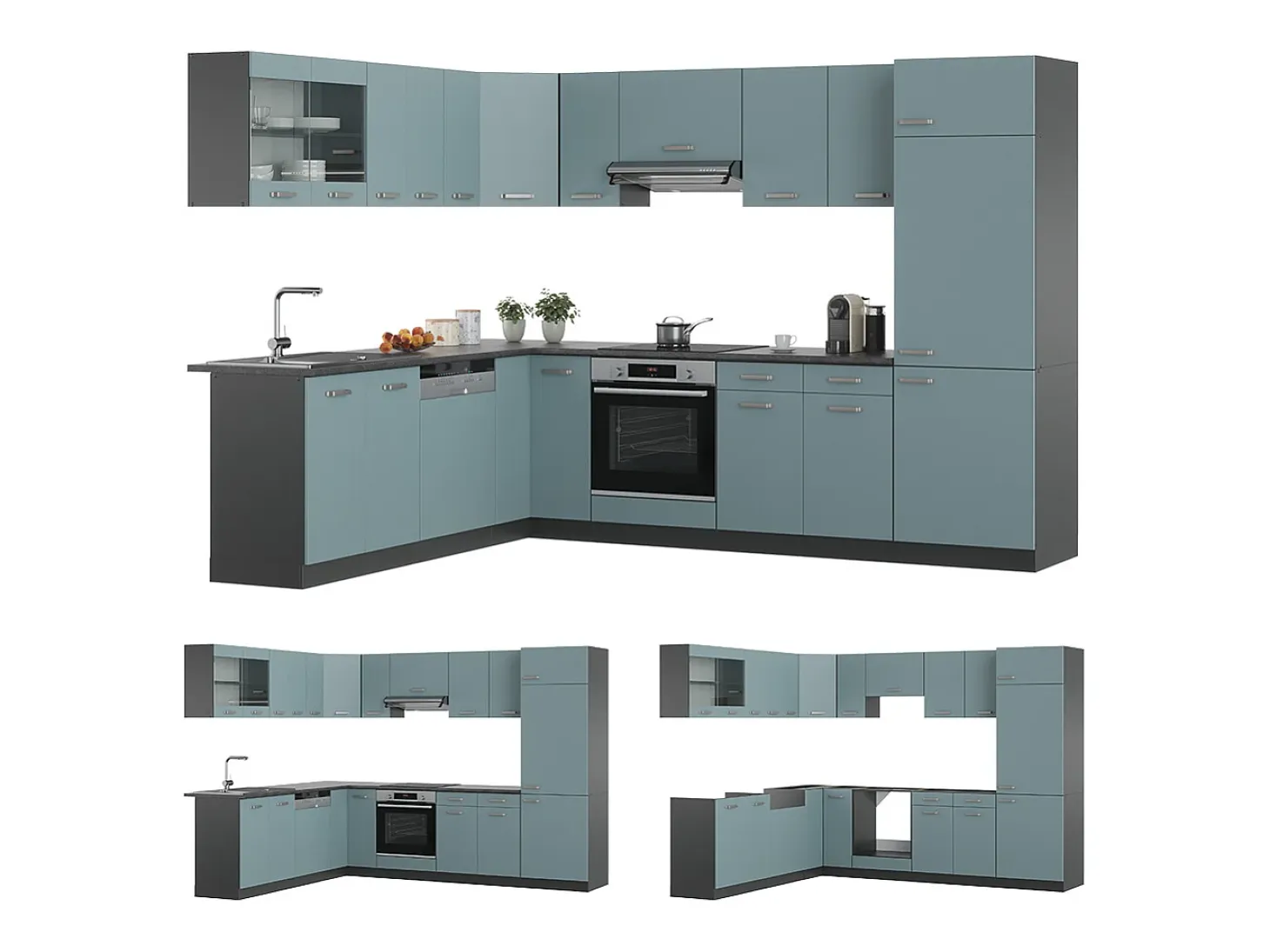 Cocina esquinera gris azulado/antracita 287x46x81.6 r-line