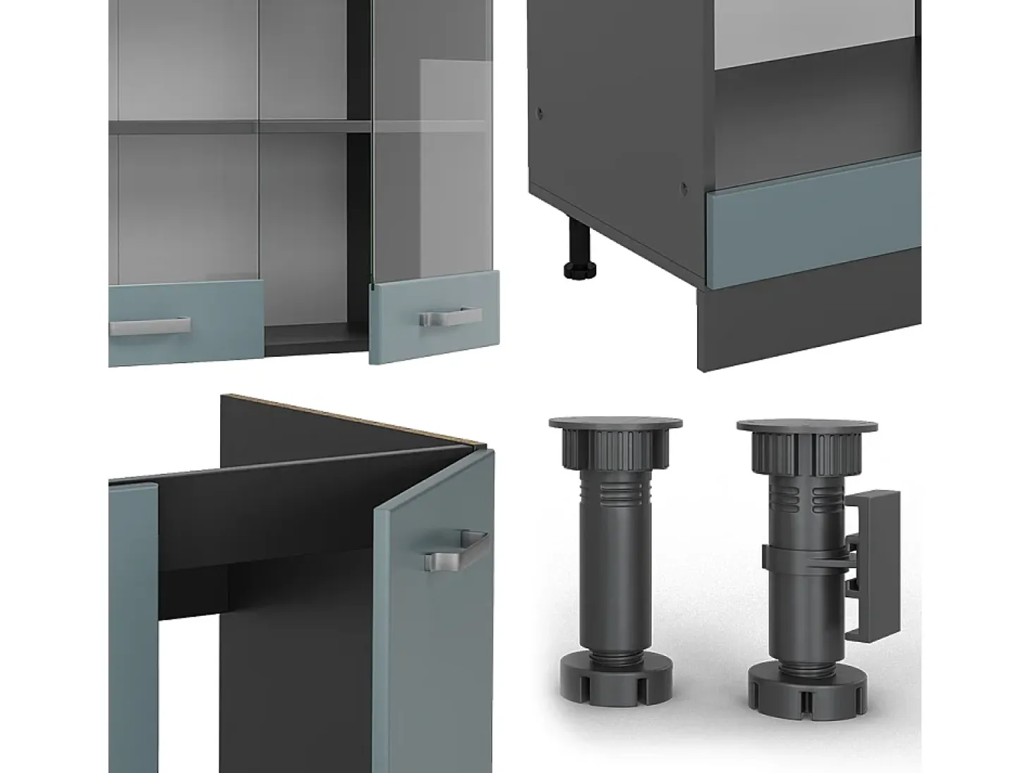 Cocina esquinera gris azulado/antracita 287x46x81.6 r-line