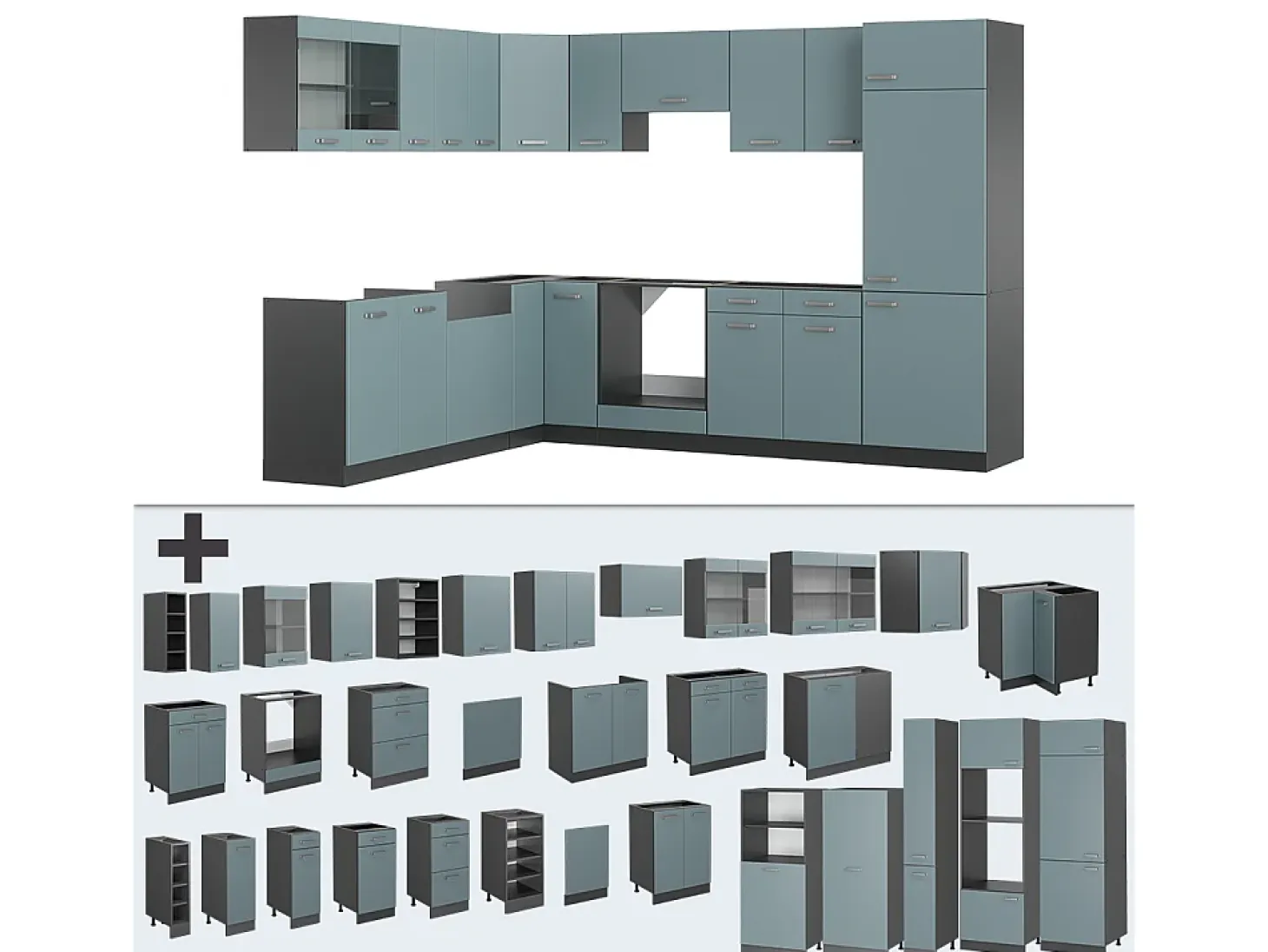 Cocina esquinera gris azulado/antracita 287x46x81.6 r-line