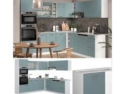 Cocina esquinera gris azulado 247x60x81.6 r-line