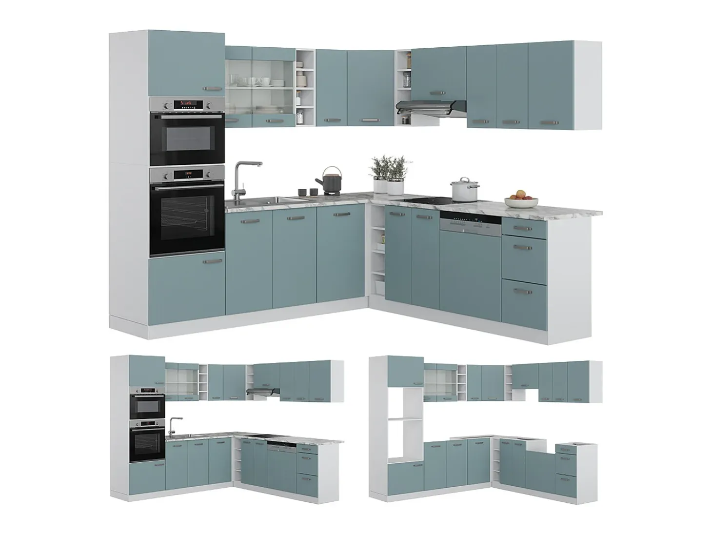 Cocina esquinera gris azulado 247x60x81.6 r-line