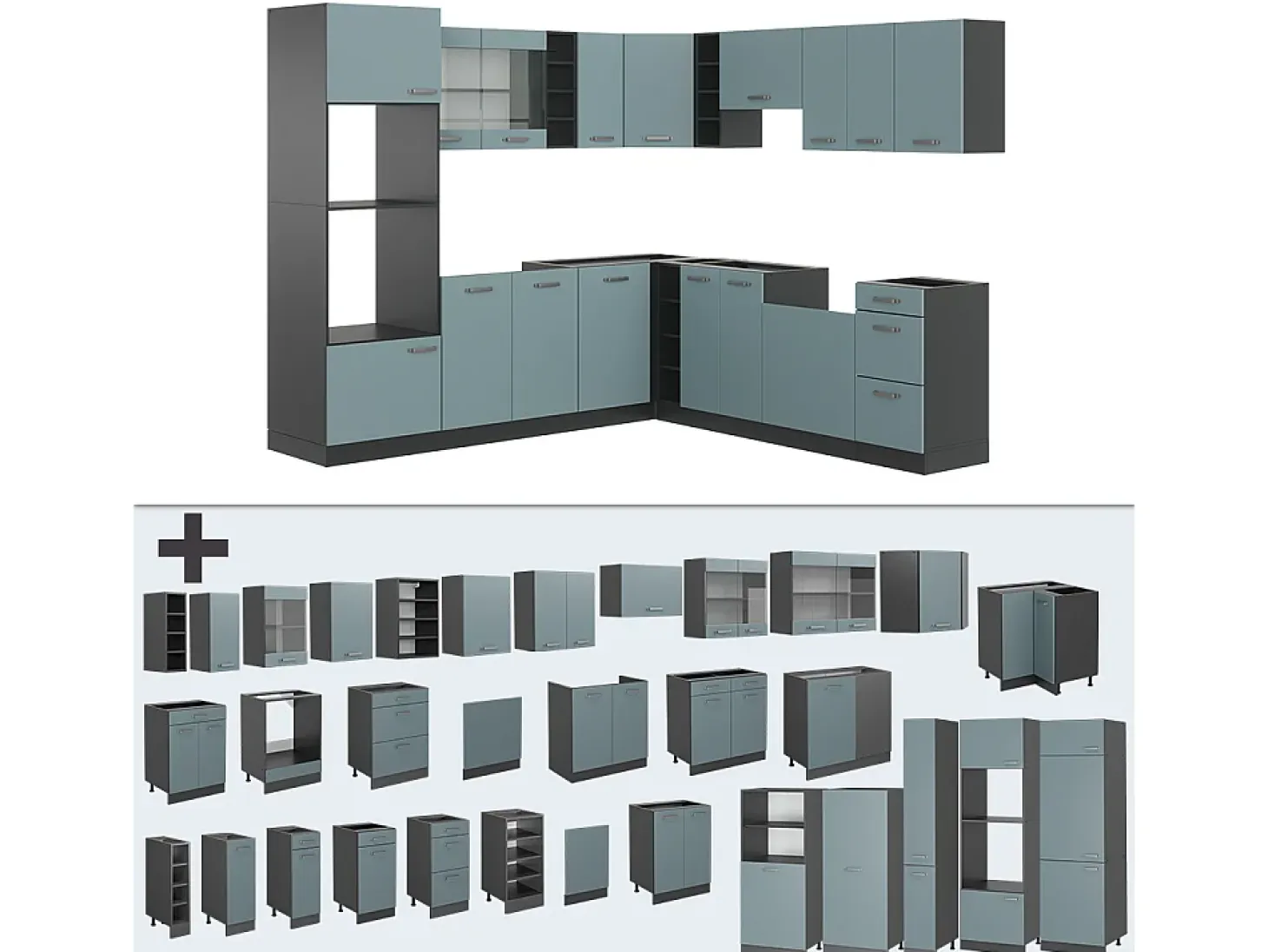 Cocina esquinera gris azulado/antracita 247x60x81.6 r-line