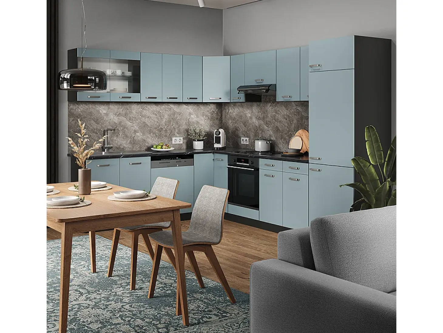 Cocina esquinera gris azulado/antracita 287x60x81.6 r-line