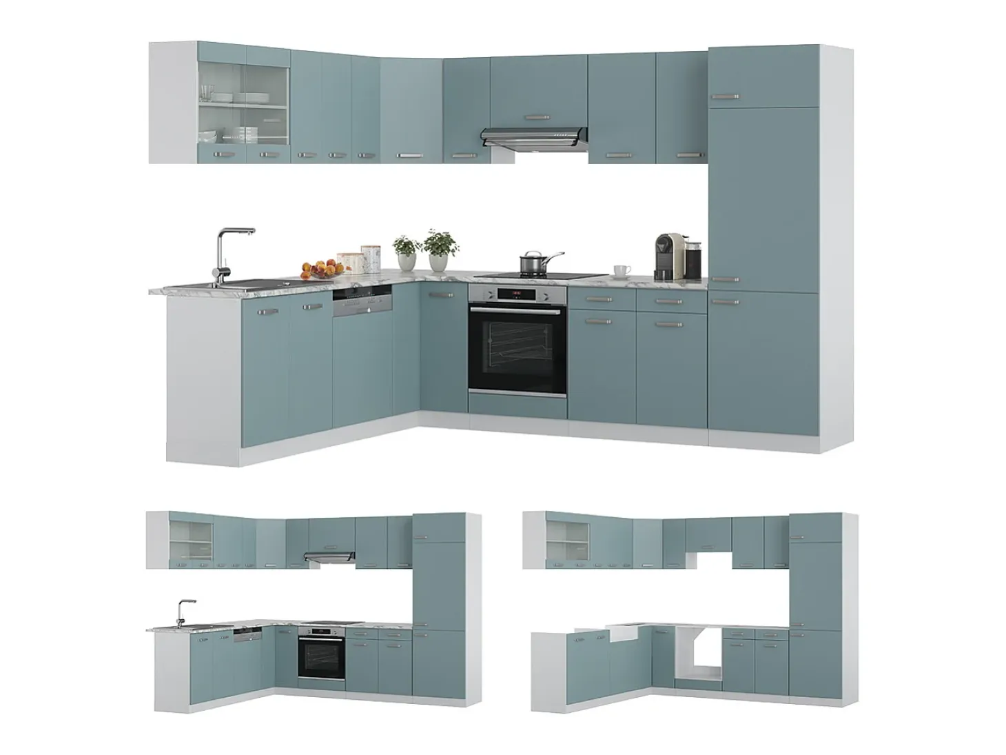 Cocina esquinera gris azulado 287x60x81.6 r-line