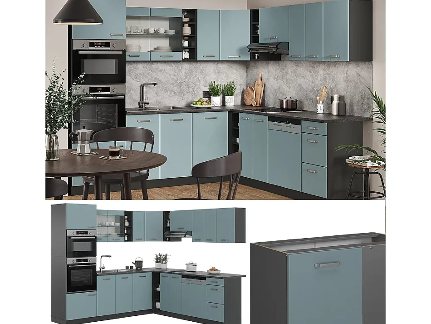Cocina esquinera gris azulado/antracita 247x46x81.6 r-line
