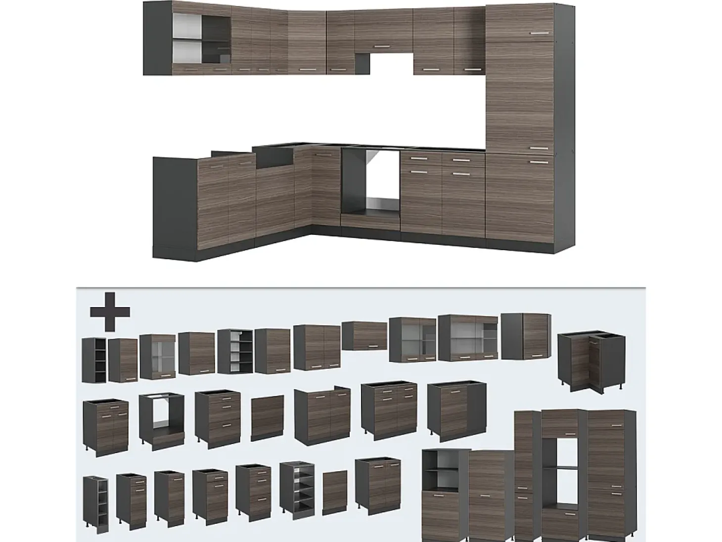 Cocina esquinera gris noble/antracita 287x46x81.6 r-line