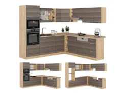 Cocina esquinera gris noble/roble dorado 247x60x81.6 r-line