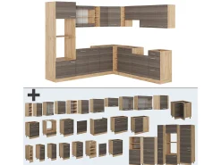 Cocina esquinera gris noble/roble dorado 247x60x81.6 r-line