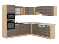 Cocina esquinera gris noble/roble dorado 247x60x81.6 r-line