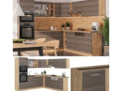 Cocina esquinera gris noble/roble dorado 247x60x81.6 r-line