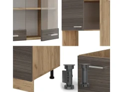 Cocina esquinera gris noble/roble dorado 247x46x81.6 r-line