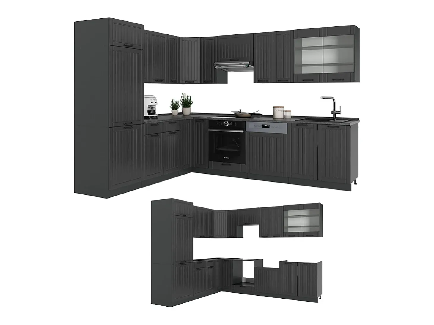 Cocina esquinera gris oscuro 287x46x81.6 fame-line