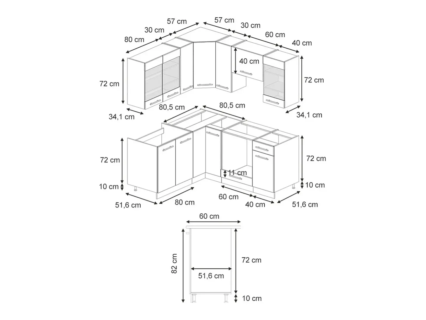 Cocina esquinera gris oscuro 190x60x81.6 fame-line