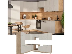 Cocina esquinera gris/beige/roble dorado 287x46x81.6 fame-line