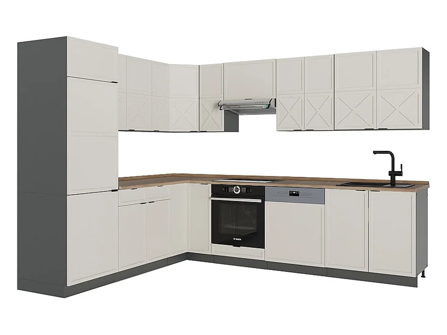 Cocina esquinera gris/beige/antracita 287x60x81.6 fame-line